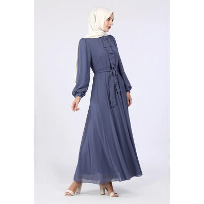 Tekbir Brooch Detailed Evening Dress Tekbir Brooch Detailed Evening Dress