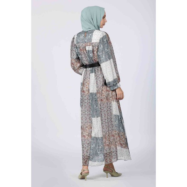 Tekbir Revival Square Block Floral Dress