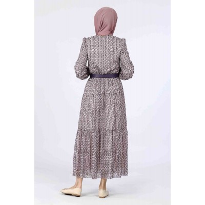 Tekbir Aşkı Şima Small Patterned Belt Dress Tekbir Aşkı Şima Small Patterned Belt Dress