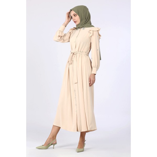 Tekbir Ikoll Collar and Sleeves Stone Detailed Dress