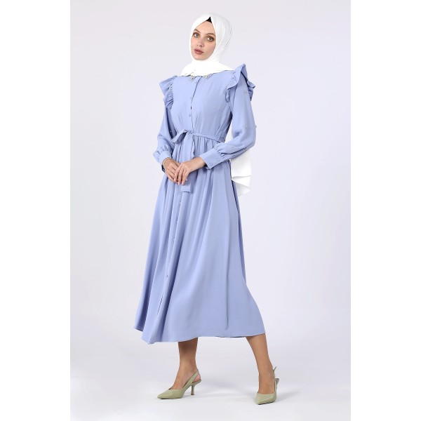 Tekbir Ikoll Collar and Sleeves Stone Detailed Dress