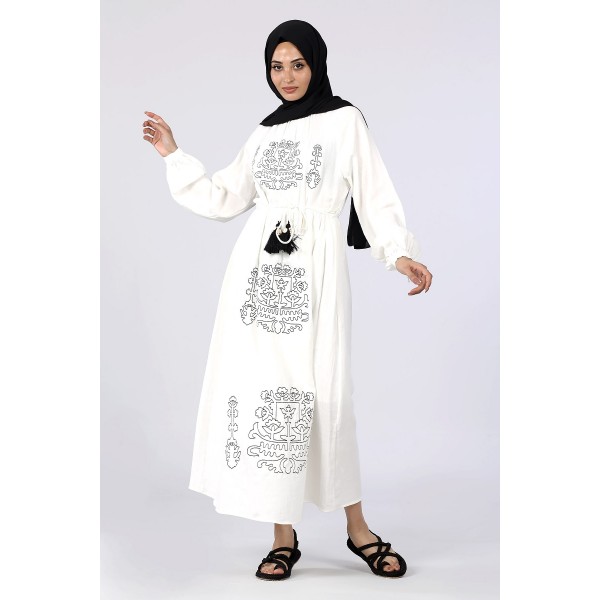 Tekbir İkoll Embroidered Tassel Belted Dress