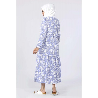 Tekbir Floral Patterned Dress With Elastic Sleeves Tekbir Floral Patterned Dress With Elastic Sleeves