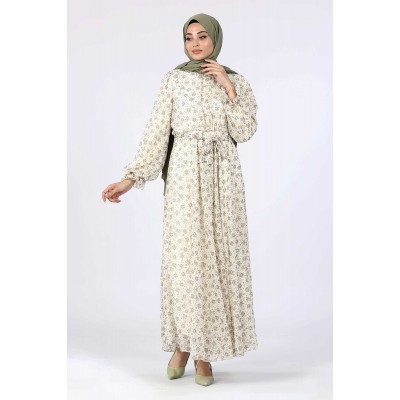 Tekbir Aşkı Şima Frill Sleeves Belted Dress Green Tekbir Aşkı Şima Frill Sleeves Belted Dress Green