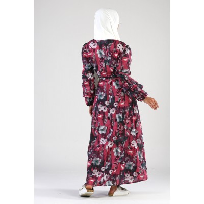 Tekbir Collar Detailed Floral Dress Tekbir Collar Detailed Floral Dress