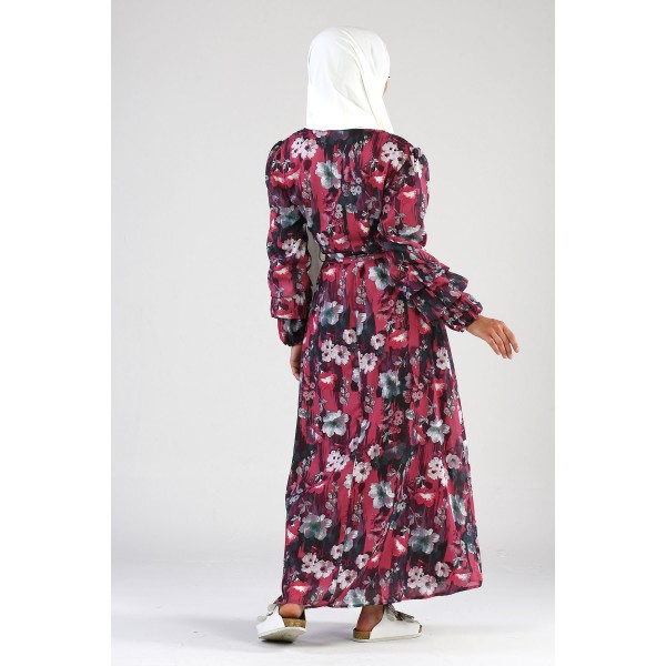 Tekbir Collar Detailed Floral Dress