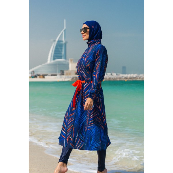 Mayo burkini Marina Patterned Navy Blue Full Covered Hijab Swimsuit M2305