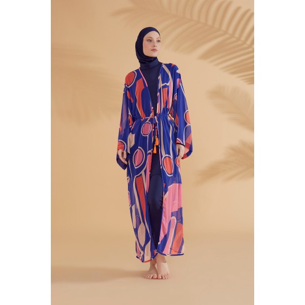 burkini cover Marina Geometric Sax Hijab Swimwear Kimono Pareo P2339