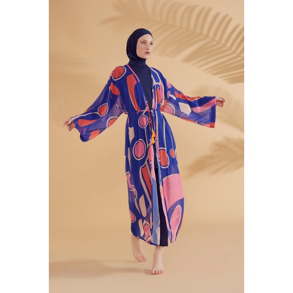 burkini cover Marina Geometric Sax Hijab Swimwear Kimono Pareo P2339