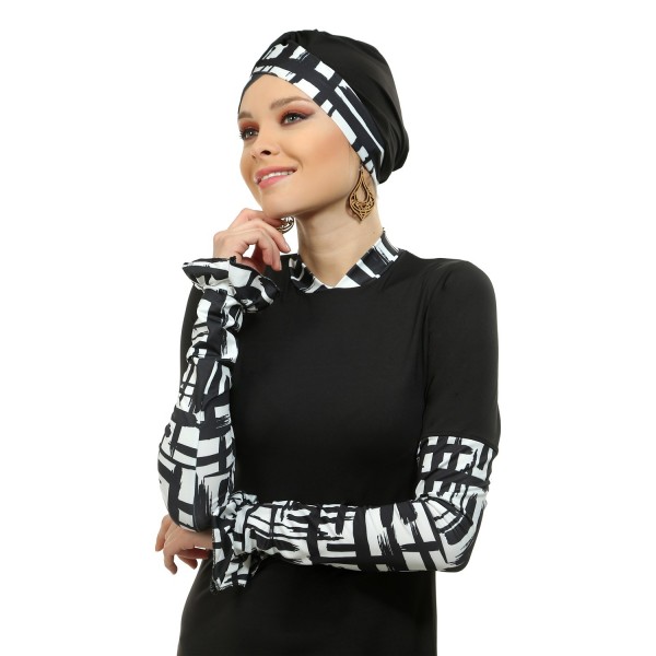 Mayo Burkini Aysegul Black and White Patterned Swimsuit