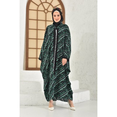 Abaya Striped Pattern Front Garnish Detailed Abaya Striped Pattern Front Garnish Detailed
