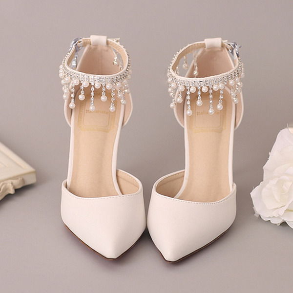 Wedding Shoes Women's Leatherette Stiletto Heel Closed Toe Pumps With Imitation Pearl