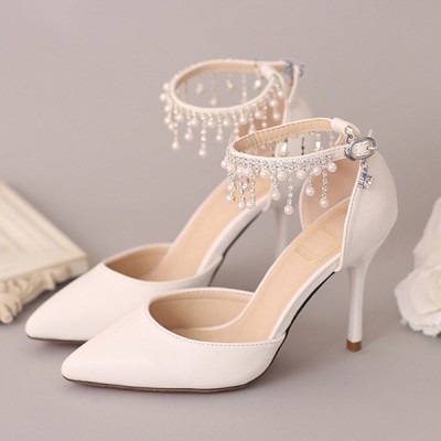 Wedding Shoes Women's Leatherette Stiletto Heel Closed Toe Pumps With Imitation Pearl Wedding Shoes Women's Leatherette Stiletto Heel Closed Toe Pumps With Imitation Pearl