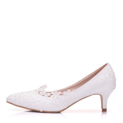 Wedding Shoes Women's Leatherette Low Heel Closed Toe Pumps With Stitching Lace Wedding Shoes Women's Leatherette Low Heel Closed Toe Pumps With Stitching Lace