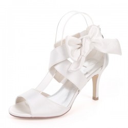 Wedding Shoes Women's Silky Satin Stiletto Heel Pumps Sandals With Bowknot