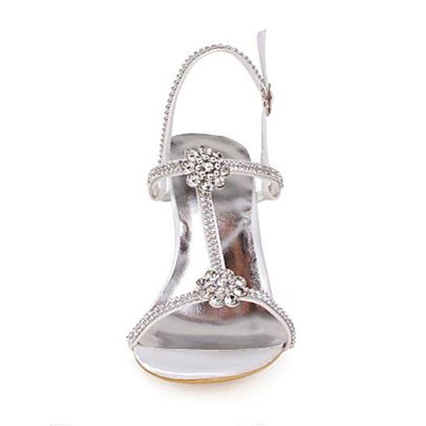 Wedding Shoes Women's Silky Satin Stiletto Heel Pumps Sandals With Rhinestone