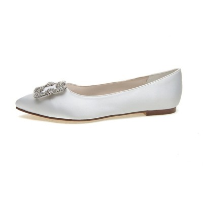 Wedding Shoes Women's Satin Flat Heel Closed Toe Flats With Rhinestone Wedding Shoes Women's Satin Flat Heel Closed Toe Flats With Rhinestone