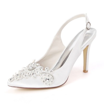 Wedding Shoes Women's Satin Stiletto Heel Slingbacks With Rhinestone Wedding Shoes Women's Satin Stiletto Heel Slingbacks With Rhinestone