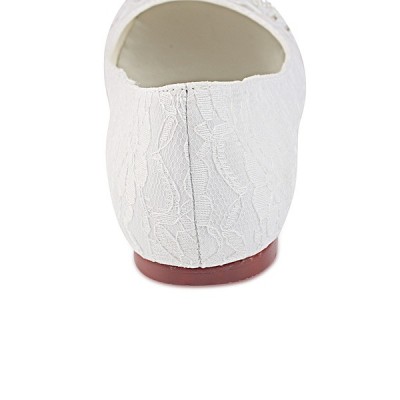 Wedding Shoes Women's Lace Silky Satin Flat Heel Closed Toe Flats With Sequins Sewing Wedding Shoes Women's Lace Silky Satin Flat Heel Closed Toe Flats With Sequins Sewing