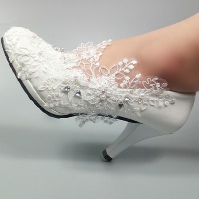 Wedding Shoes Women's Leatherette Stiletto Heel Closed With Beading Sewing Lace Wedding Shoes Women's Leatherette Stiletto Heel Closed With Beading Sewing Lace