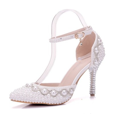 Wedding Shoes Women's Leatherette Stiletto Heel Closed Toe Pumps With Pearl Rhinestone Wedding Shoes Women's Leatherette Stiletto Heel Closed Toe Pumps With Pearl Rhinestone