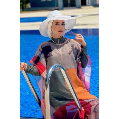 burkini cover Square Patterned Kaftan Kimono Pareo on Marina Hijab Swimsuit P2107 burkini cover Square Patterned Kaftan Kimono Pareo on Marina Hijab Swimsuit P2107