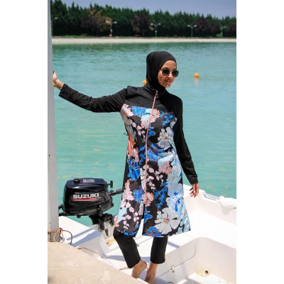 Mayo burkini Marina Black Women's Floral Patterned Design Hijab Swimsuit M2265 Mayo burkini Marina Black Women's Floral Patterned Design Hijab Swimsuit M2265