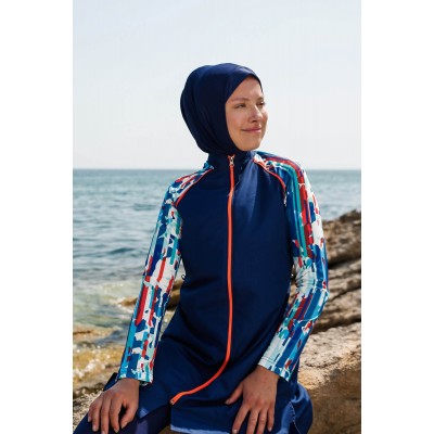 Mayo burkini Marina Navy Blue Women's Pattern Detailed Design Hijab Swimsuit M2267 Mayo burkini Marina Navy Blue Women's Pattern Detailed Design Hijab Swimsuit M2267