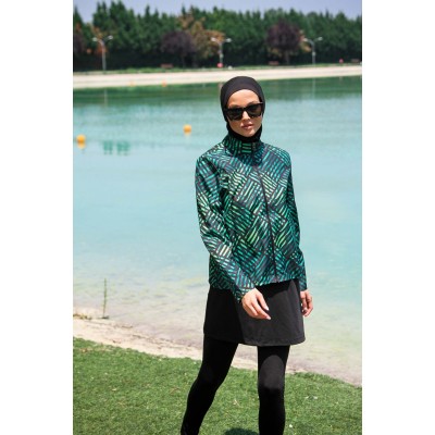 Mayo burkini Marina Black Women's Line Pattern Design Hijab Swimsuit M2273 Mayo burkini Marina Black Women's Line Pattern Design Hijab Swimsuit M2273
