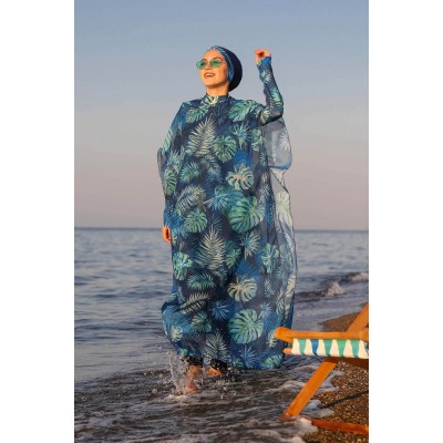 burkini cover Marina Hijab Swimwear Leaf Patterned Kaftan Kimono Pareo P2106 burkini cover Marina Hijab Swimwear Leaf Patterned Kaftan Kimono Pareo P2106