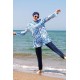 Mayo burkini Marina Navy Blue Tile Pattern Design Fully Covered Hijab Swimsuit 1950