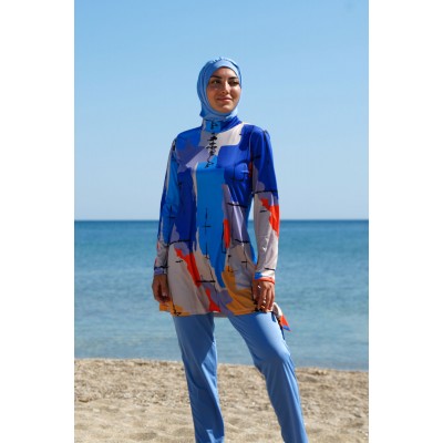 Rivamera مايوه بوركيني للمحجبات مزينة بنقشة الفيروز R1109 Rivamera مايوه بوركيني للمحجبات مزينة بنقشة الفيروز R1109