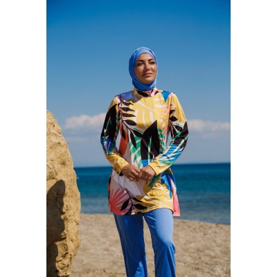 Mayo burkini Rivamera Turquoise Pattern Detailed Hijab Swimsuit R1110 Mayo burkini Rivamera Turquoise Pattern Detailed Hijab Swimsuit R1110