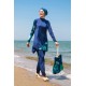 Mayo burkini Marina Navy Blue Women's Leaf Pattern Detailed Design 3 Piece Hijab Swimsuit M2125