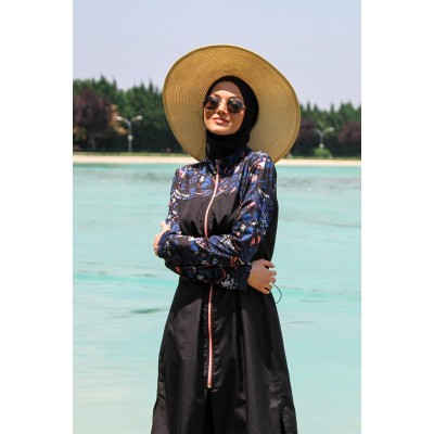 Mayo burkini Marina Black Women's Pattern Detailed Design Hijab Swimsuit M2264 Mayo burkini Marina Black Women's Pattern Detailed Design Hijab Swimsuit M2264