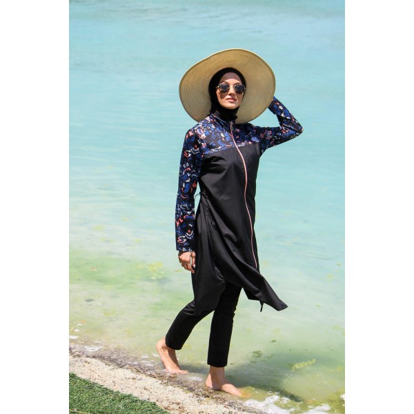 Mayo burkini Marina Black Women's Pattern Detailed Design Hijab Swimsuit M2264