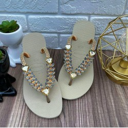 Gray women slippers decorated with gorgeous stones