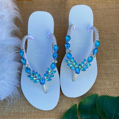 Light blue women slippers decorated with wonderful stones Light blue women slippers decorated with wonderful stones