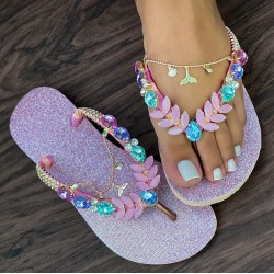 شحاطة (شبشب) نسائي موف مزين بالاحجار والمعدن 