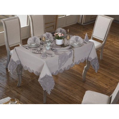 Luxury tablecloth 26 Piece Linen Lily Tablecloth Set Gray Luxury tablecloth 26 Piece Linen Lily Tablecloth Set Gray