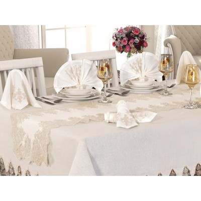 Luxury tablecloth Buda Linen Tablecloth Set 26 Pieces Cream Gold Luxury tablecloth Buda Linen Tablecloth Set 26 Pieces Cream Gold