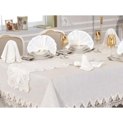 Luxury tablecloth Buda Linen Tablecloth Set 26 Pieces Cream Cream Luxury tablecloth Buda Linen Tablecloth Set 26 Pieces Cream Cream