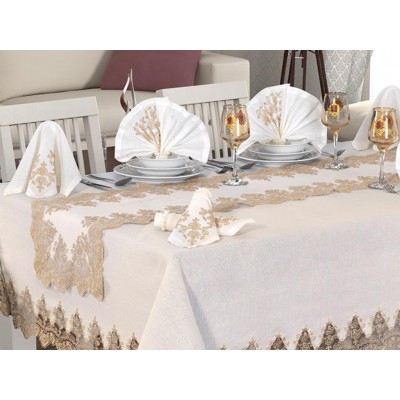 Luxury tablecloth Buda Linen Tablecloth Set 26 Pieces Cream Copper Luxury tablecloth Buda Linen Tablecloth Set 26 Pieces Cream Copper