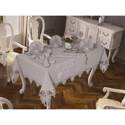 Luxury tablecloth 26 Piece Cordon Almina Table Cloth Set Silver Luxury tablecloth 26 Piece Cordon Almina Table Cloth Set Silver