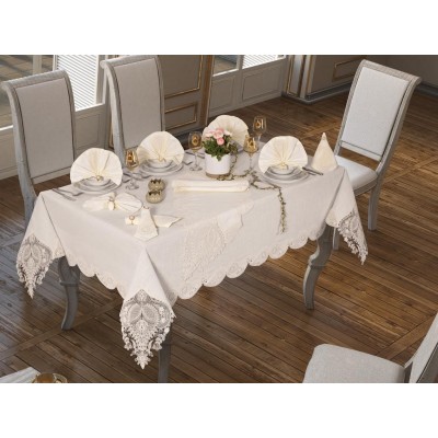 Luxury tablecloth 26 Piece Cordon Lily Tablecloth Set Cream Luxury tablecloth 26 Piece Cordon Lily Tablecloth Set Cream