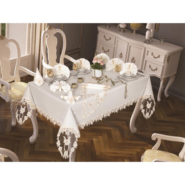 Luxury tablecloth Daisy Love Tablecloth 160x260 Cm 26 Pieces Cream