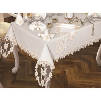 Luxury tablecloth Daisy Love Tablecloth 160x260 Cm 26 Pieces Cream Luxury tablecloth Daisy Love Tablecloth 160x260 Cm 26 Pieces Cream