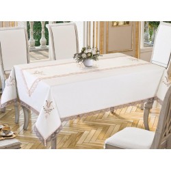 Luxury tablecloth Lale Embroidered Lace Tablecloth And Runner 2 Piece