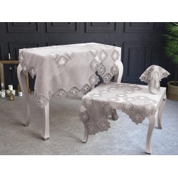 Luxury tablecloth Belinda Cordon Linen Embroidery 5 Piece Living Room Set Gray