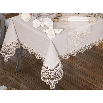 Luxury tablecloth Elif Table Cloth 26 Piece Cream Luxury tablecloth Elif Table Cloth 26 Piece Cream